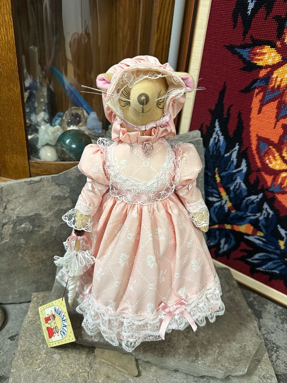 Pink Vintage-Style Cat Doll in Lace Dress - Kids Toys